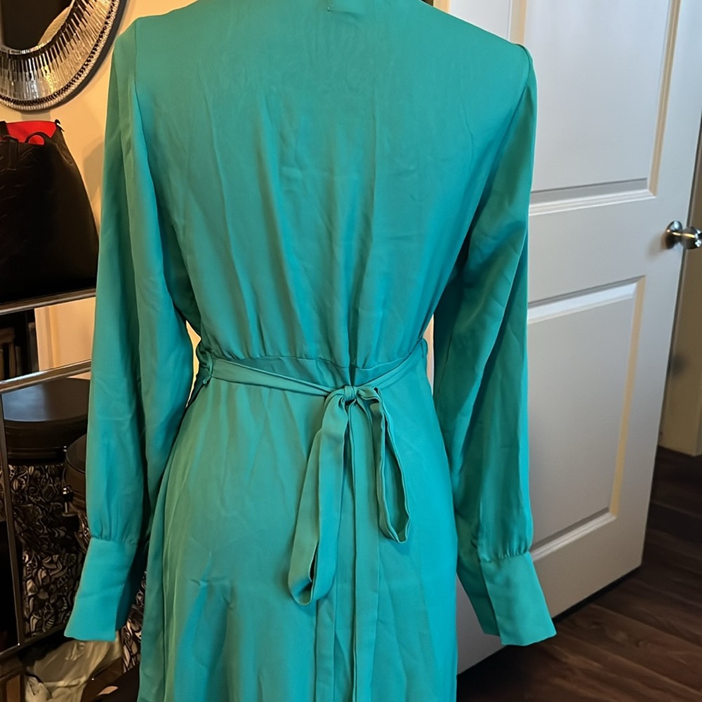 ASOS Green Wrap Tie Front Gown with Bishop Sleeves - Picture 5 of 9